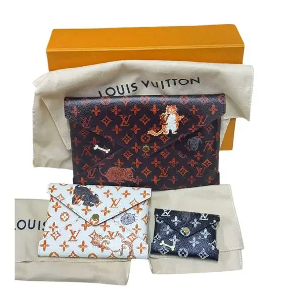 Louis Vuitton Catogram Kirigami bags 3-Pochettes Grace Coddington cats LV Rare - Picture 2 of 15